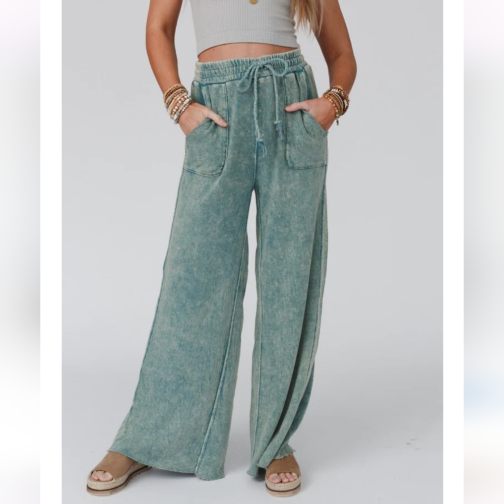 Three Bird Nest Relaxing Robin teal wide leg pants S